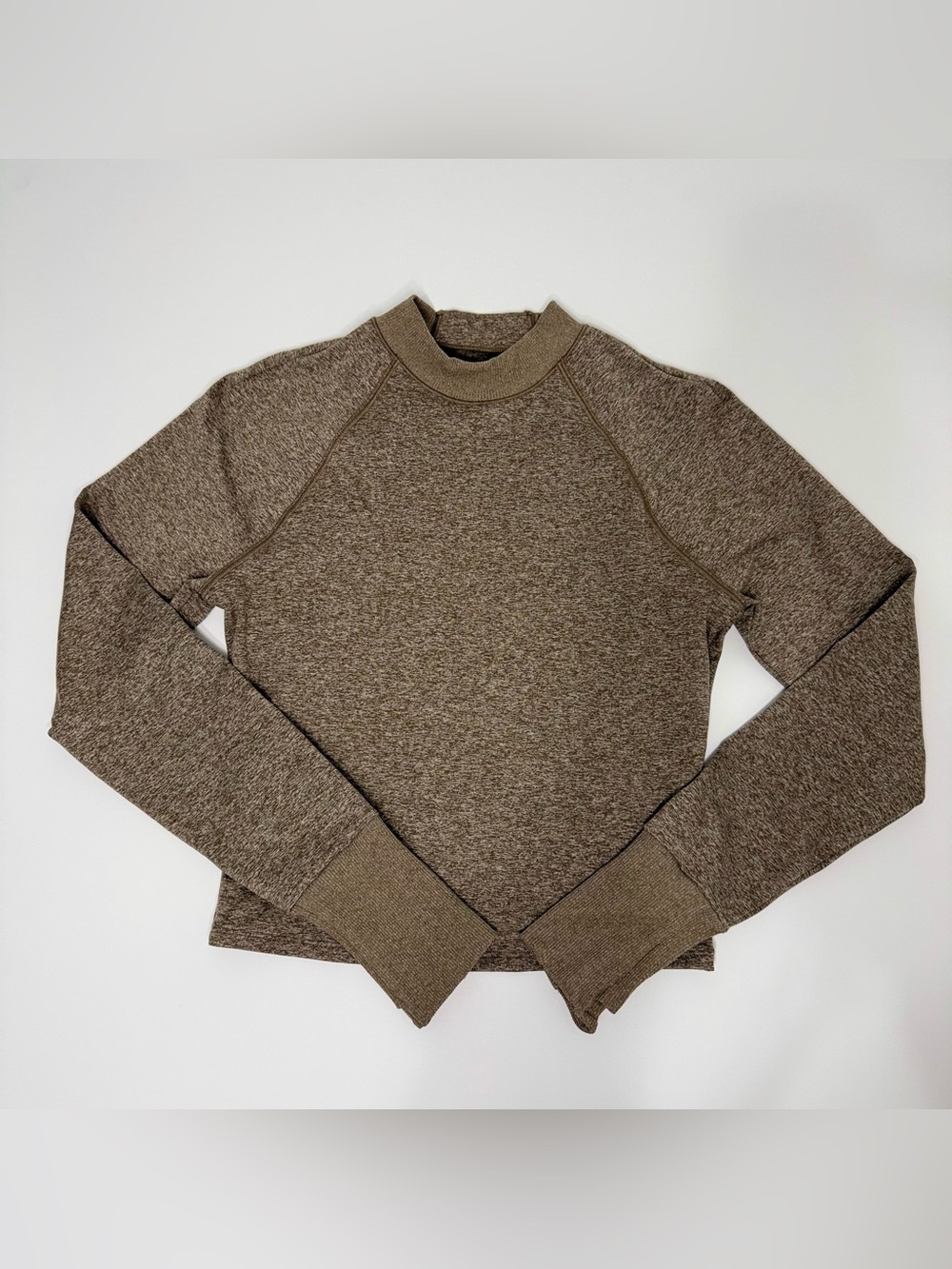 Athleta Cozy Heathered Brown Mock Neck Long Sleeve Activewear Top Size S